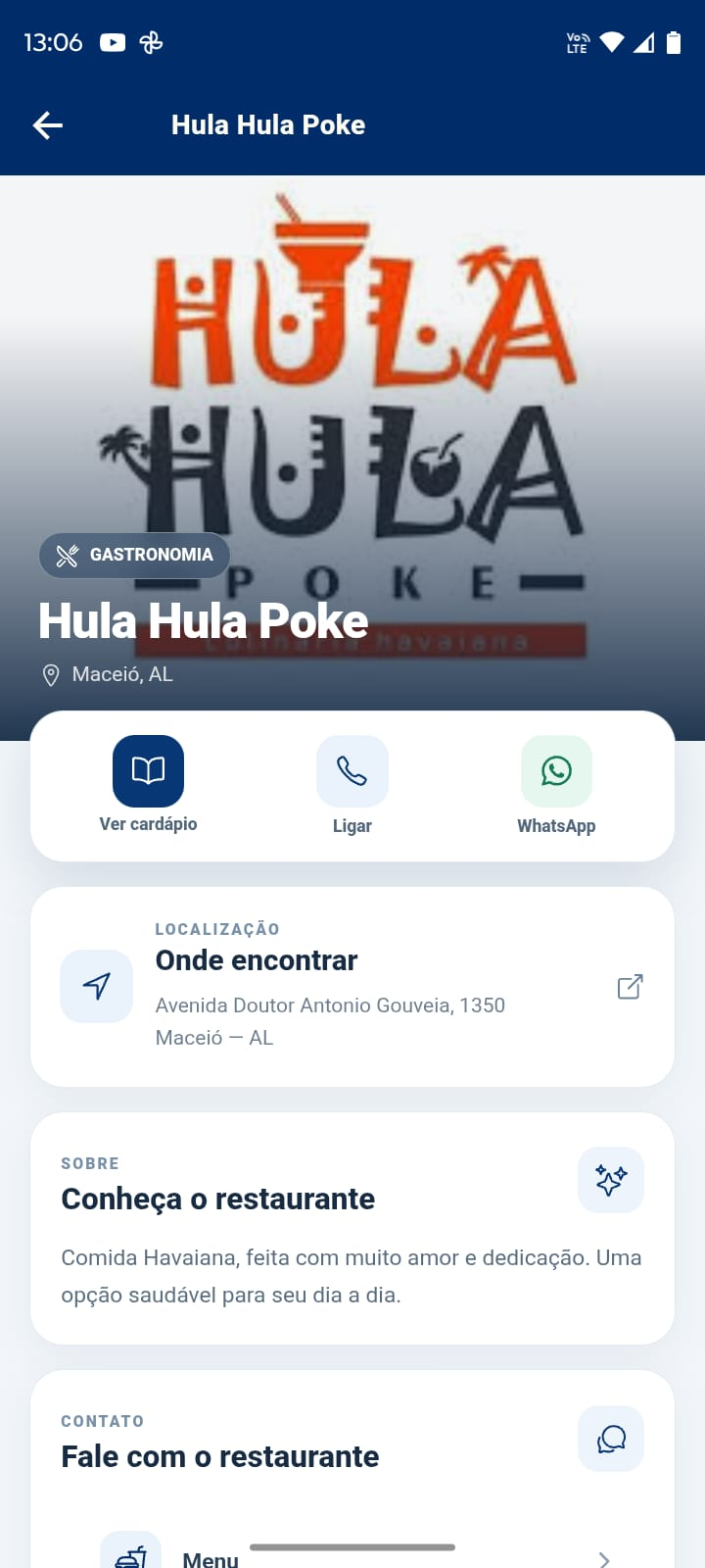 Tela de detalhes de restaurante no aplicativo Viva Nordeste