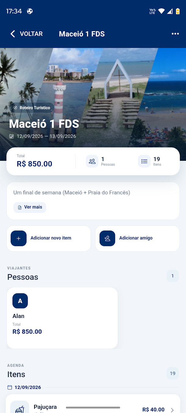 Aplicativo Viva Nordeste exibindo os detalhes de um roteiro em Maceió