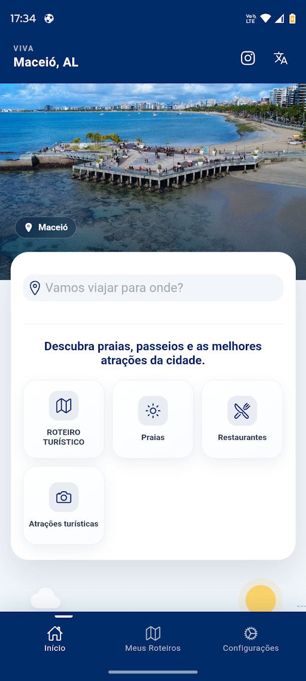 Tela inicial do Viva Nordeste mostrando destinos e experiências em Maceió